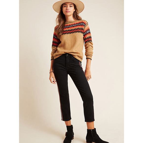 New Anthropologie Darria Striped Cropped Slim Fit Trousers  Velvet  $198  Sz 26 - Picture 1 of 4